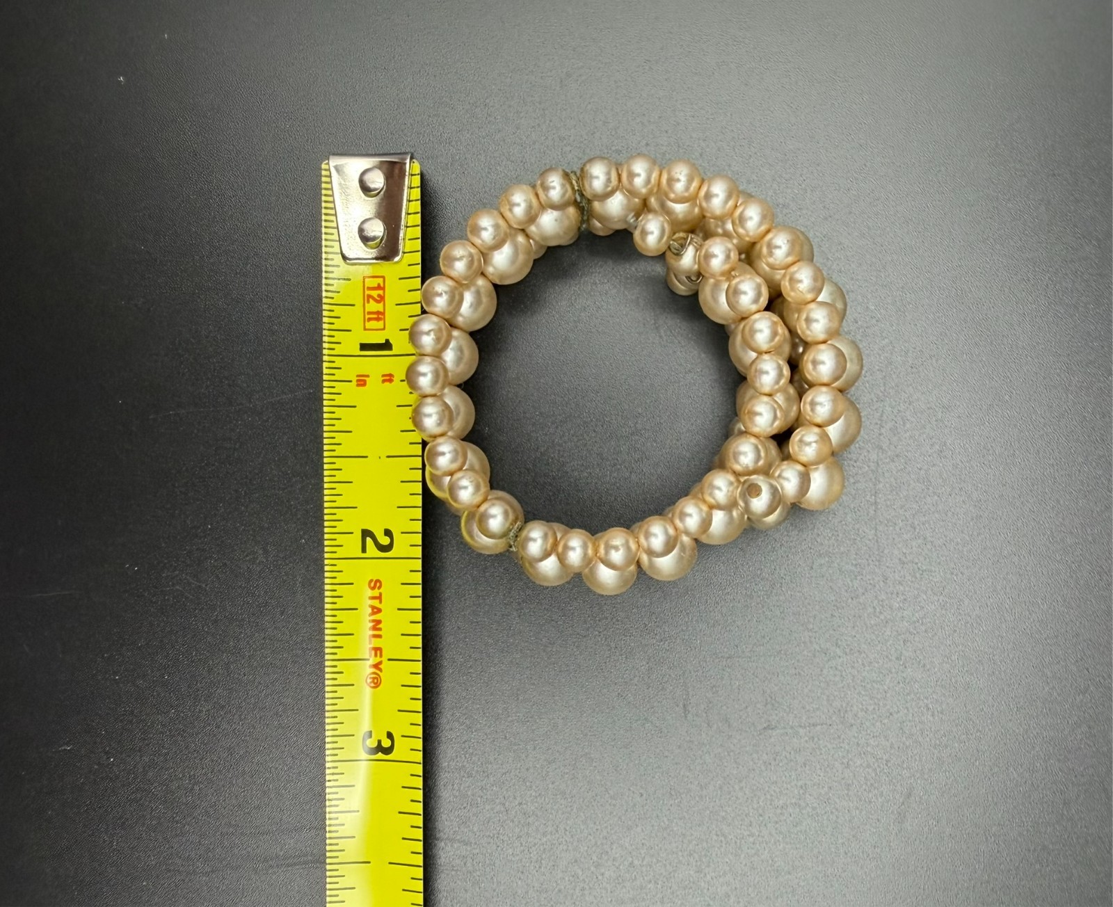 Vintage Multi Strand Faux Pearl Coil Bracelet Champagne Cream Unsigned MCM