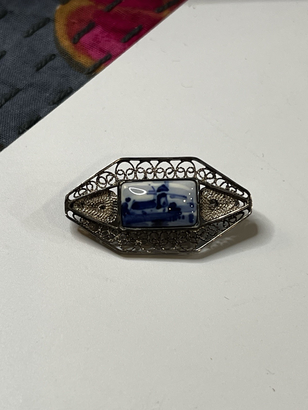 Vintage Delft Silver Unmarked Filigree Brooch From The Netherlands 800 Silver