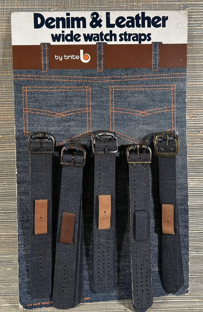 Vintage 1975 Brite Denim & Leather Wide Watch Straps Counter Top Display