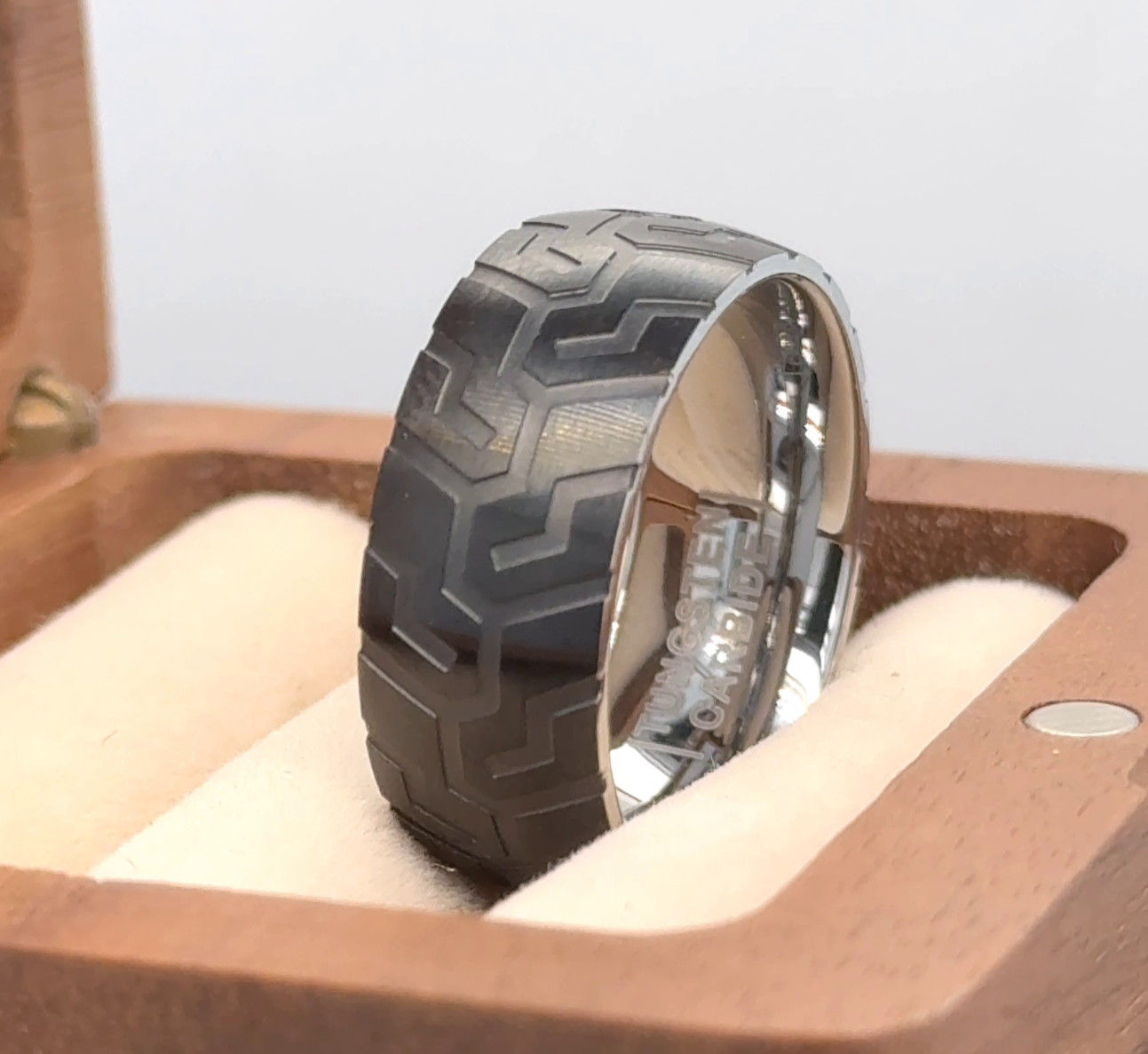 Motorcycle Tire Ring Christmas Engagement Ring Tire Tread Tungsten Wedding Band