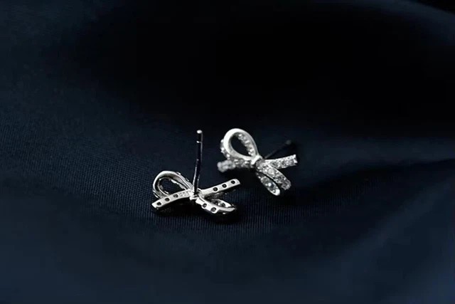 Bow Shape Tiny Stud Earring 14K White Gold Plated 1.20Ct Round Simulated Diamond