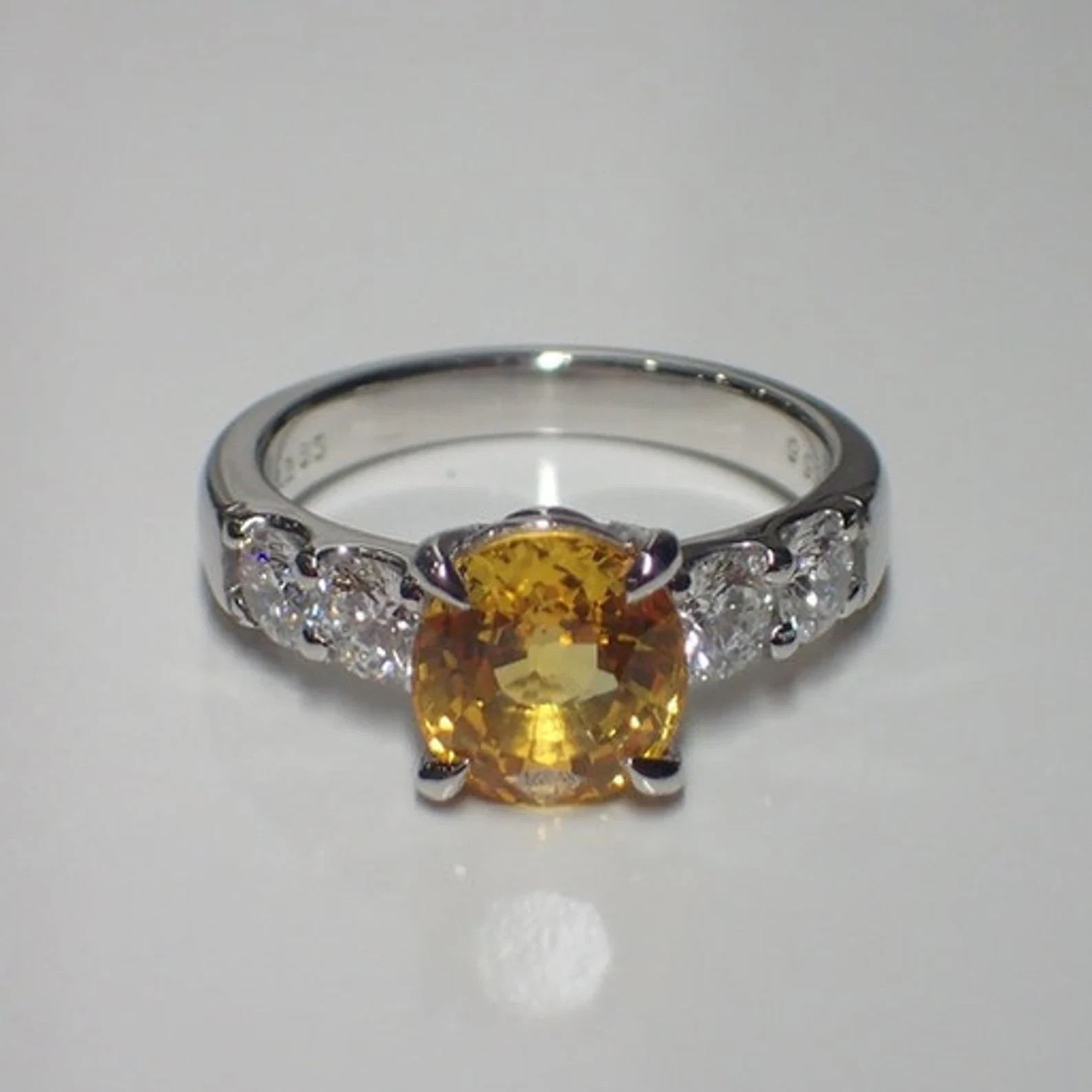 2.50 Ct Round Cut Yellow Sapphire Diamond Engagement Ring 14K Solid White Gold 6