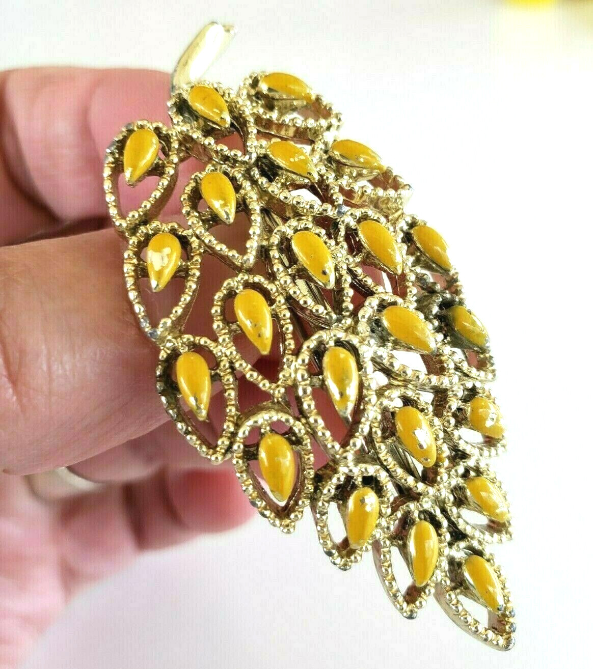 Vintage Gerry’s Yellow Enamel Leaf Gold Tone Pin 2.5″