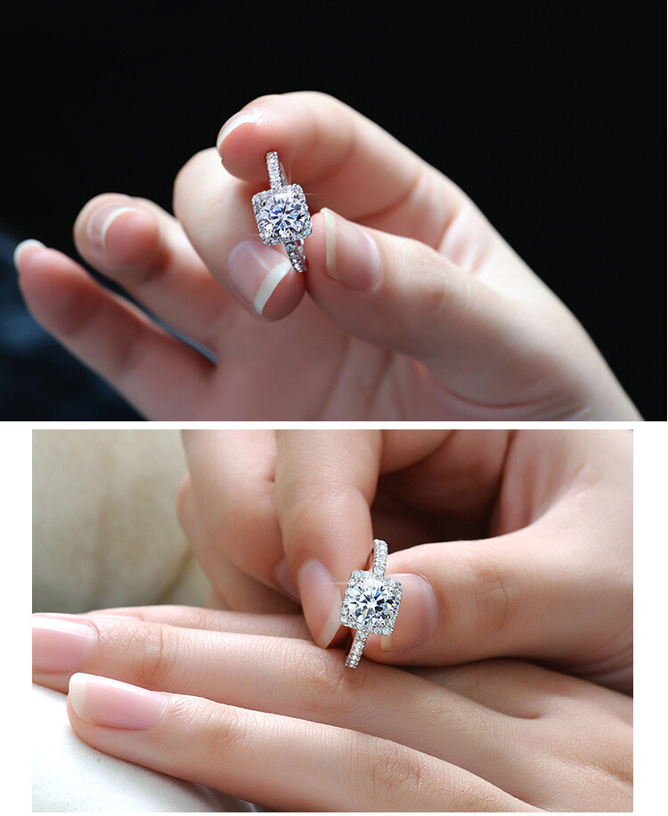 925 Sterling Silver Square Diamond Created Women’s Wedding Engagement Ring R8