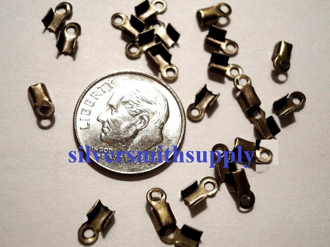 24 Bronze plated foldover crimping thong lace end caps 4x2mm fps006