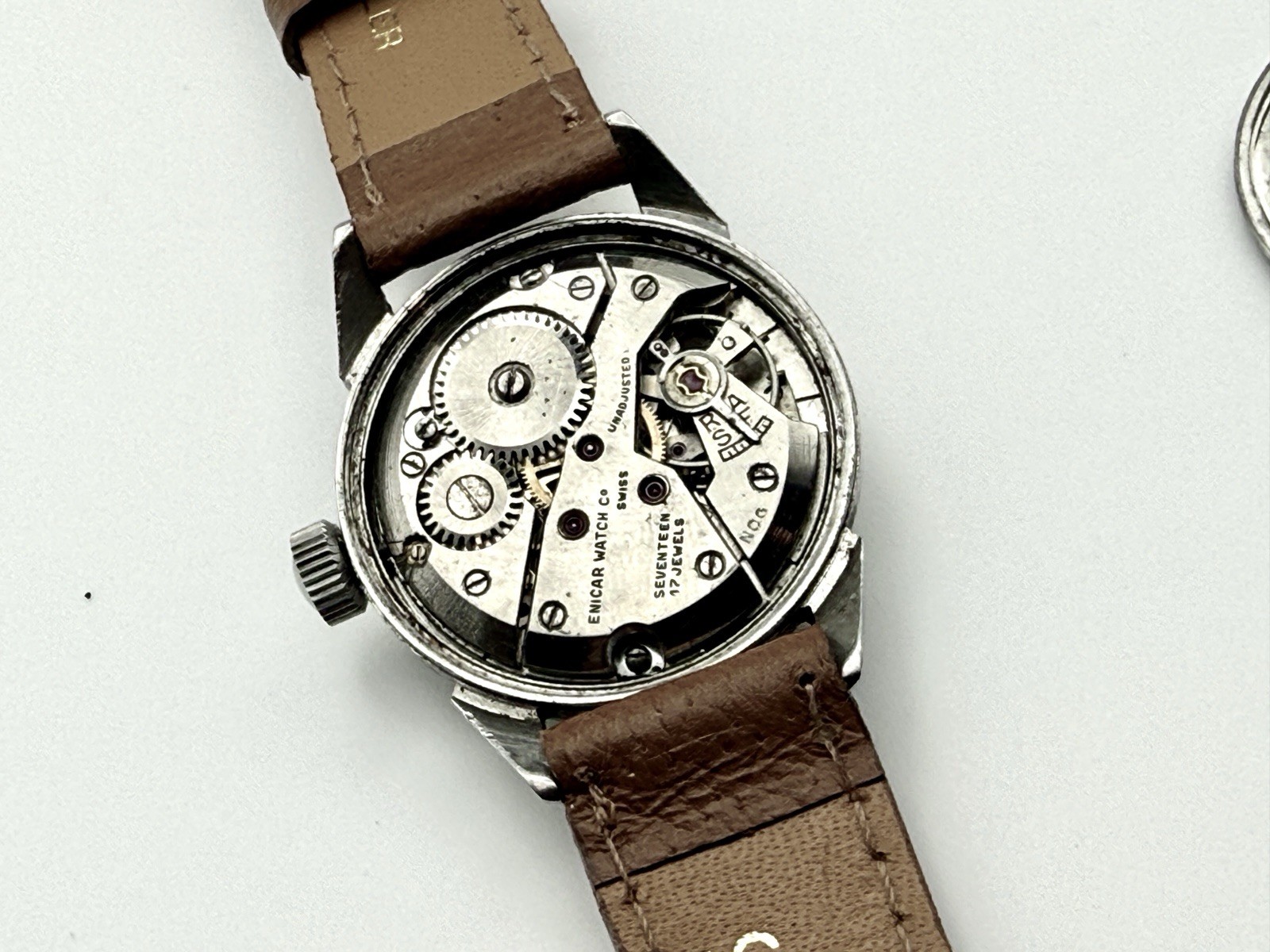 Enicar Waterpro Vintage Swiss Manual Wind 17J Silver Dial Steel Leather 29mm