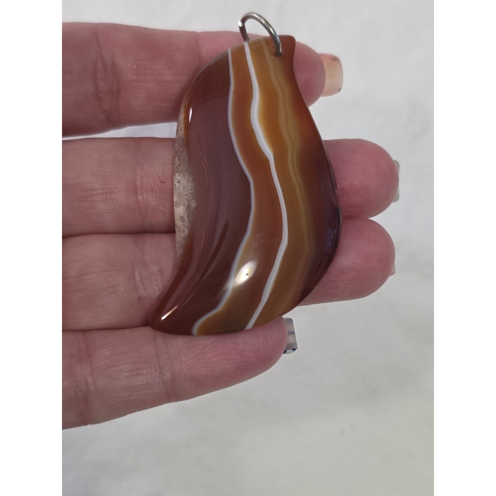 Large Abstract Carnelian Agate Quartz Pendant Orange Brown White