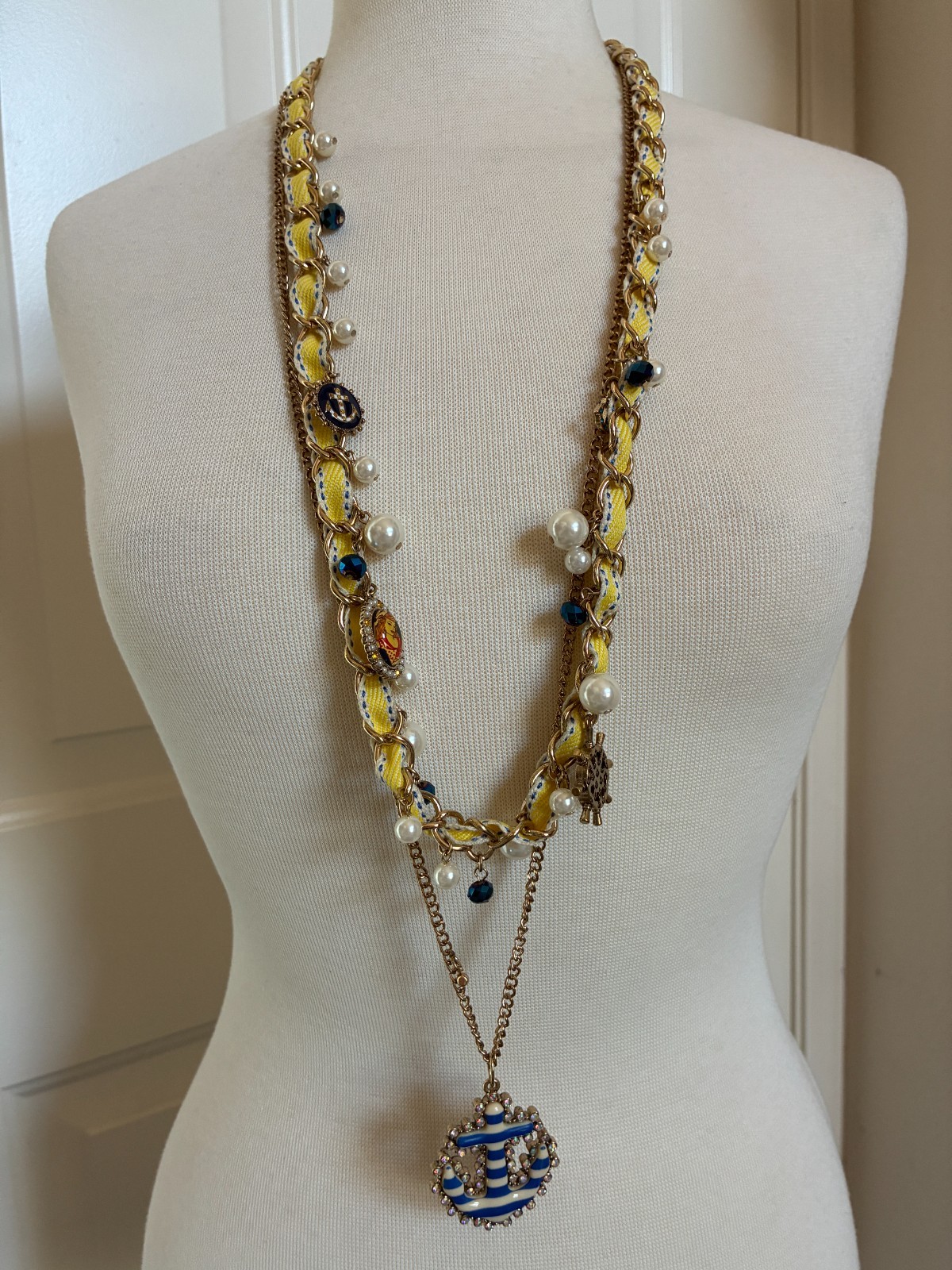 Betsey Johnson Necklace Bracelet Nautical Statement Anchor Charms Pearl BJ141