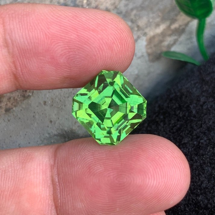 16.96 Carats Natural Rutile Green Peridot Asscher Cut From Pakistan