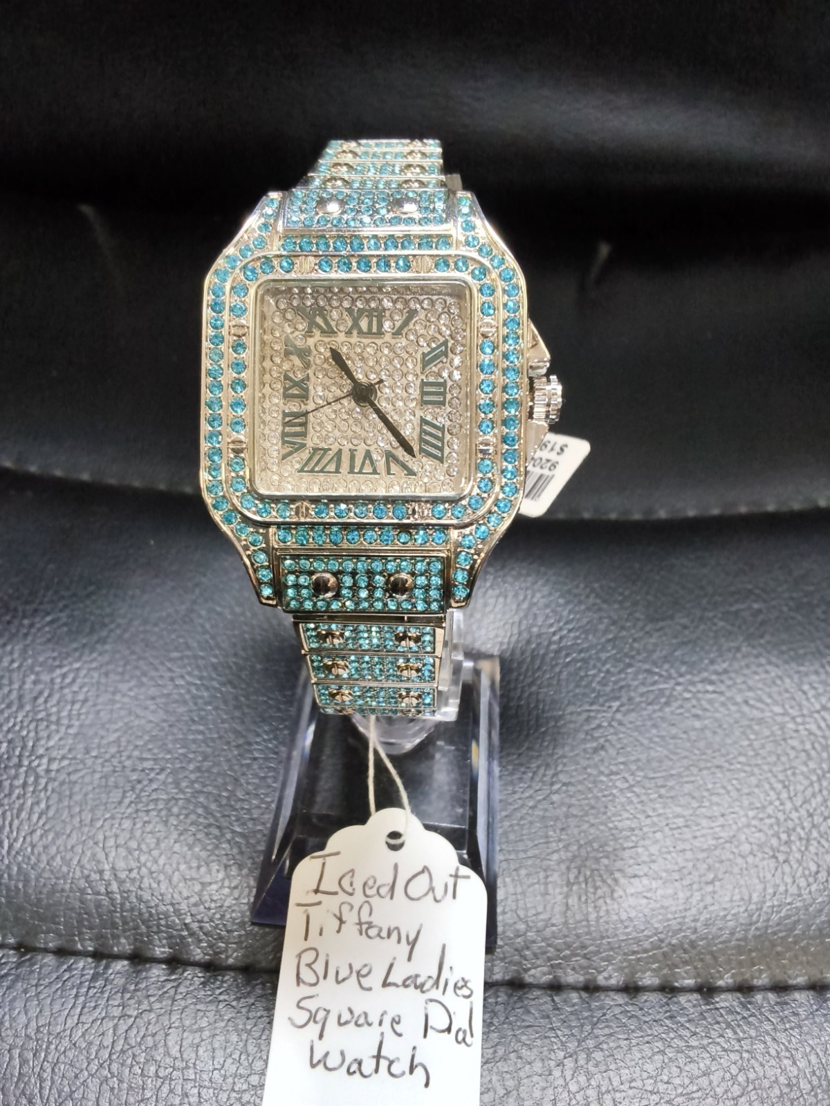 Iced Out Tifanny Blue Square Ladies Watch Silver Tone Crystal Bling NewPrice: