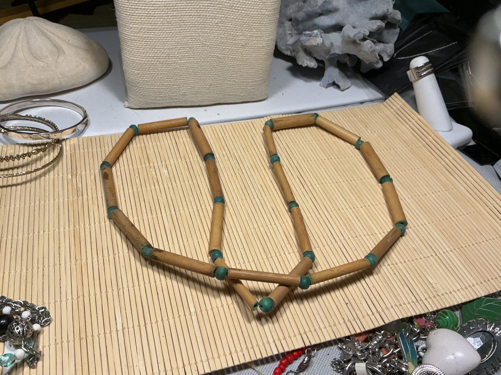 Fashion Necklace Bamboo Wood Tube Round Beaded Strand Lot 93A