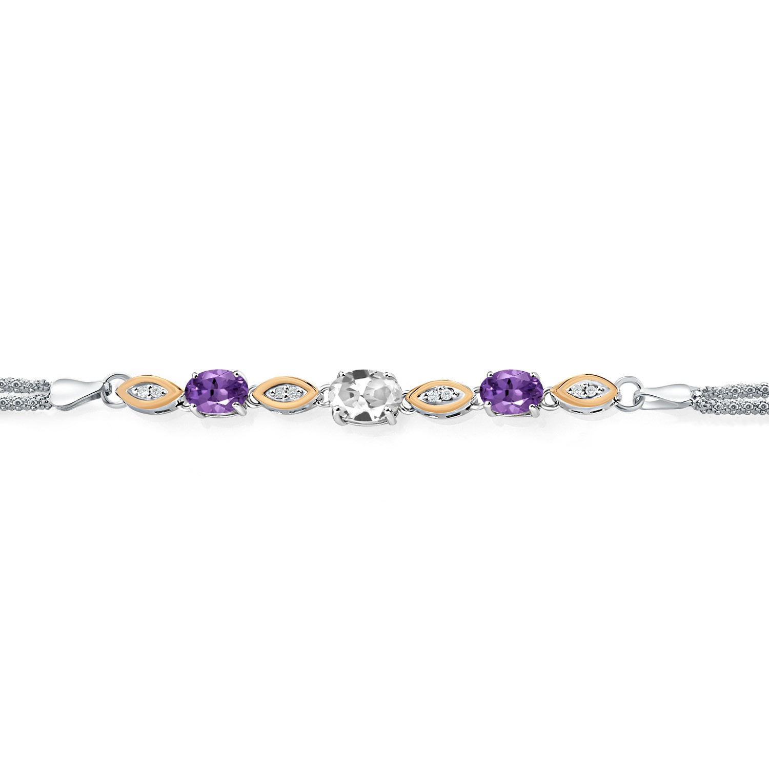 925 Silver and 10K Yellow Gold White Created Sapphire and Amethyst and White