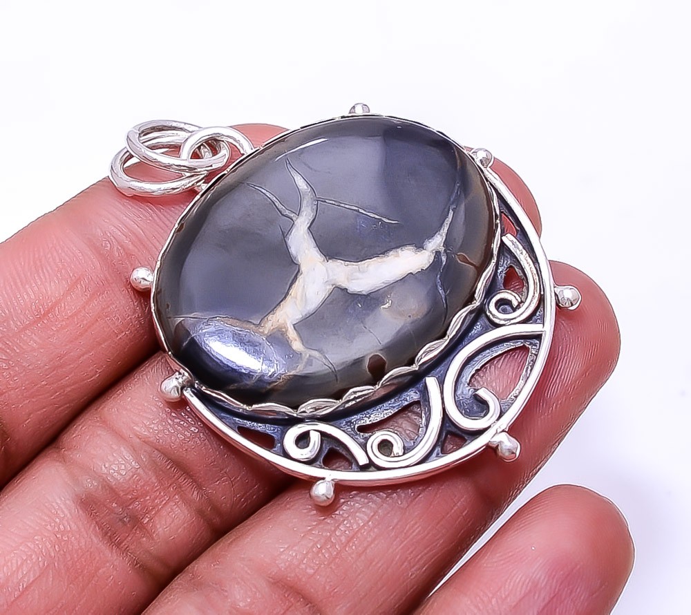 Septarian Gronate 925 Sterling Silver Pendant 1.95″ P805231636, Christmas Gift