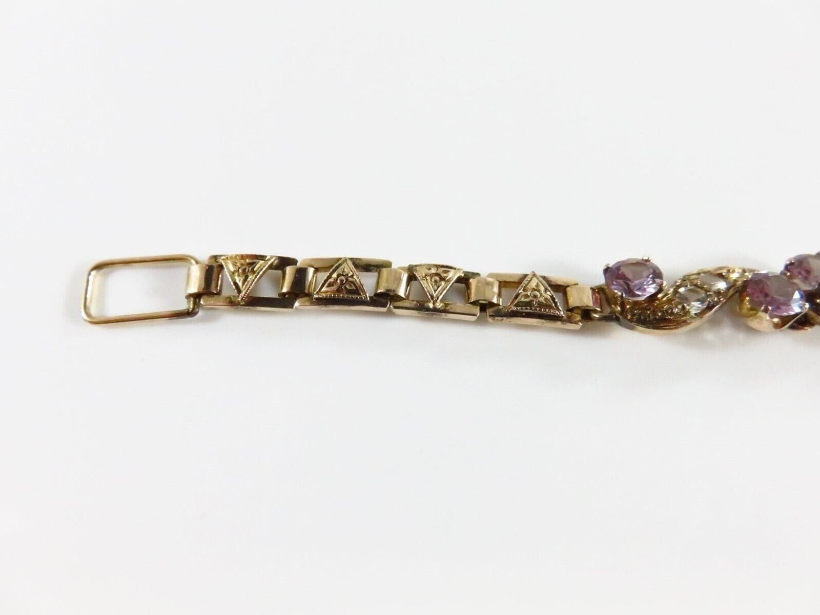 Vintage 9K Gold Lab Created Purple Sapphire & Quartz Bracelet 7″ Length
