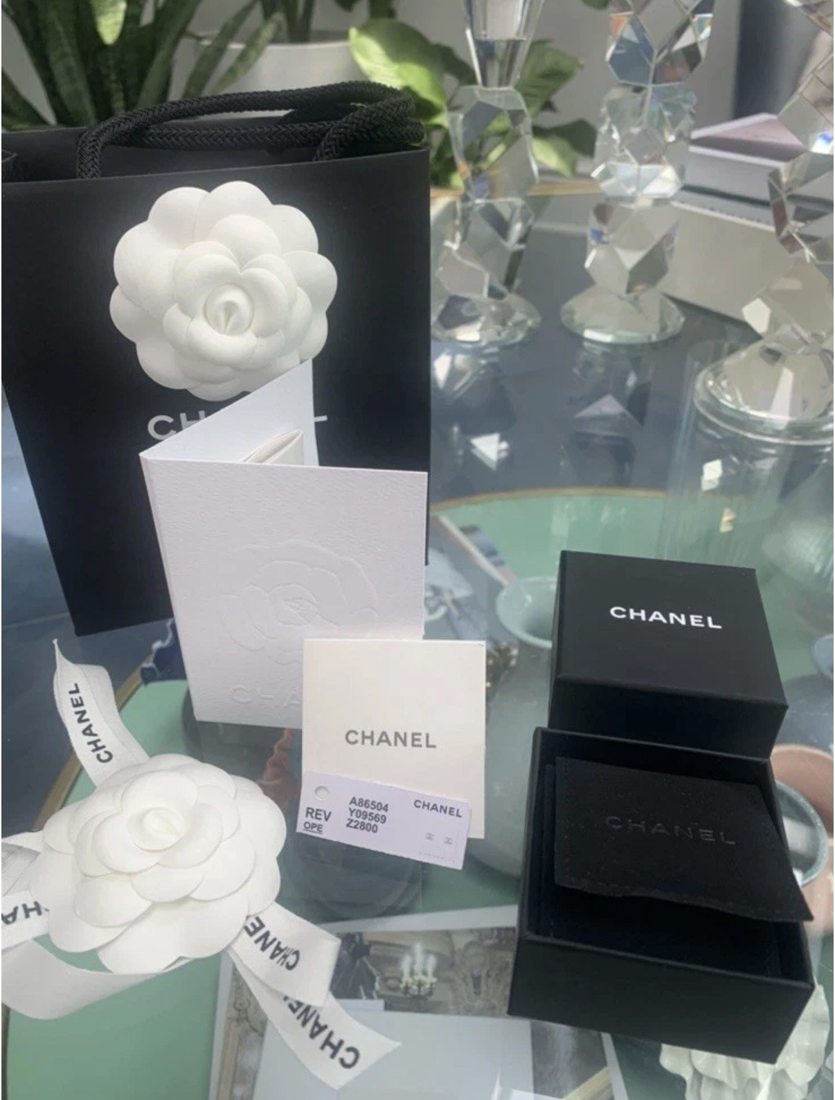 Chanel REV Transparent Crystal CC Logo Classic Statement Stud Earrings New