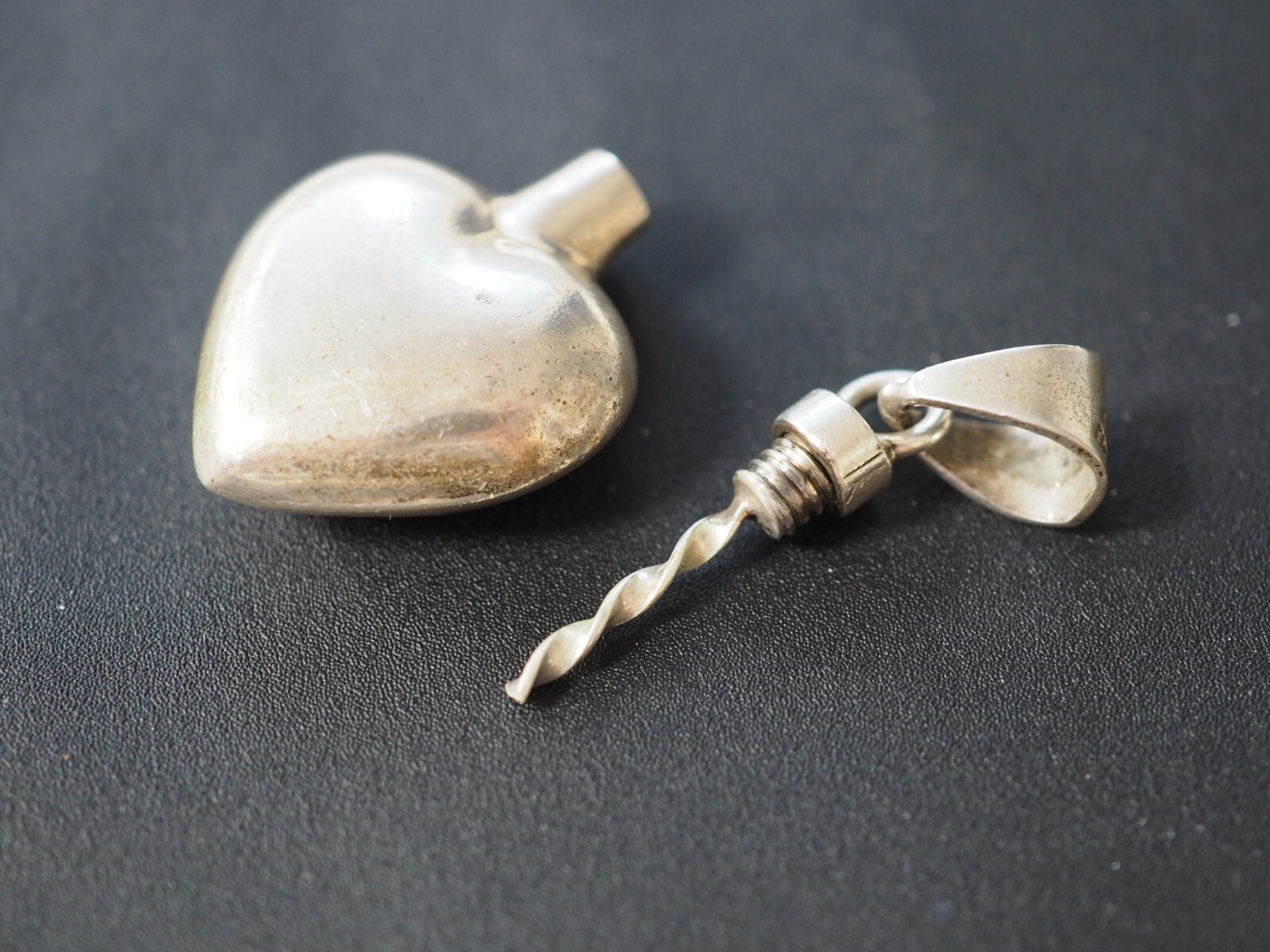 Vintage Mexico Perfume Flask Bottle Heart Sterling Silver Pendant FREE SHIPPING!