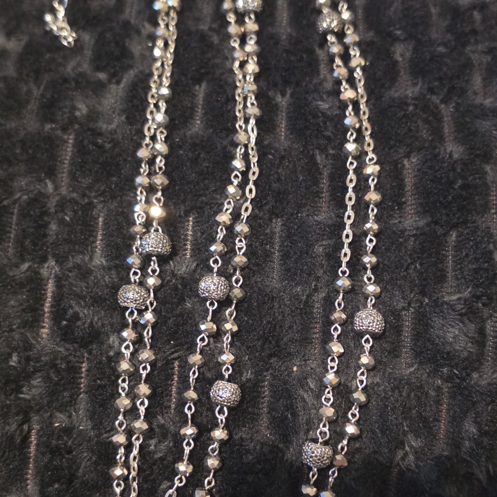 INC Silver Tone Layered Multi-Strand Oval Link Chain Necklace Crystal Beads
