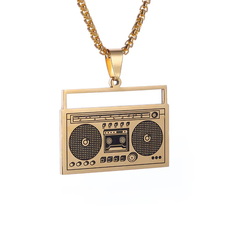 Retro Boombox Pendant Necklace – Music Theme Fashion Jewelry – Unisex Chain