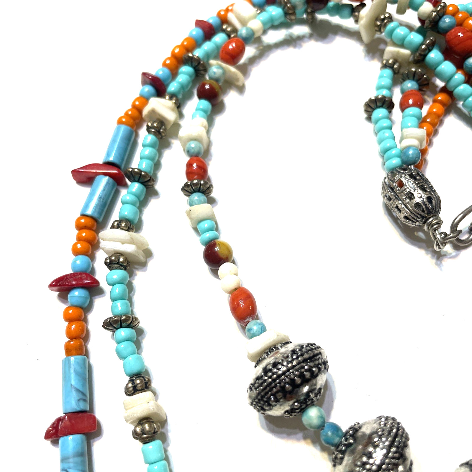 Southwestern Necklace Beaded Multiple Strand Glass Stone Metal