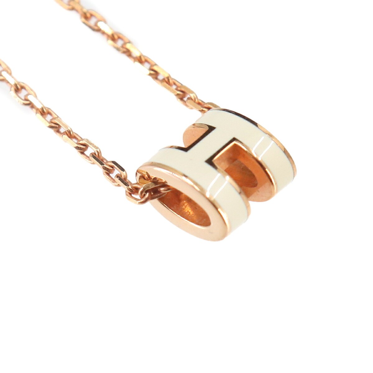 HERMES Mini Pop H Chain Necklace White Gold Accessory 90330205