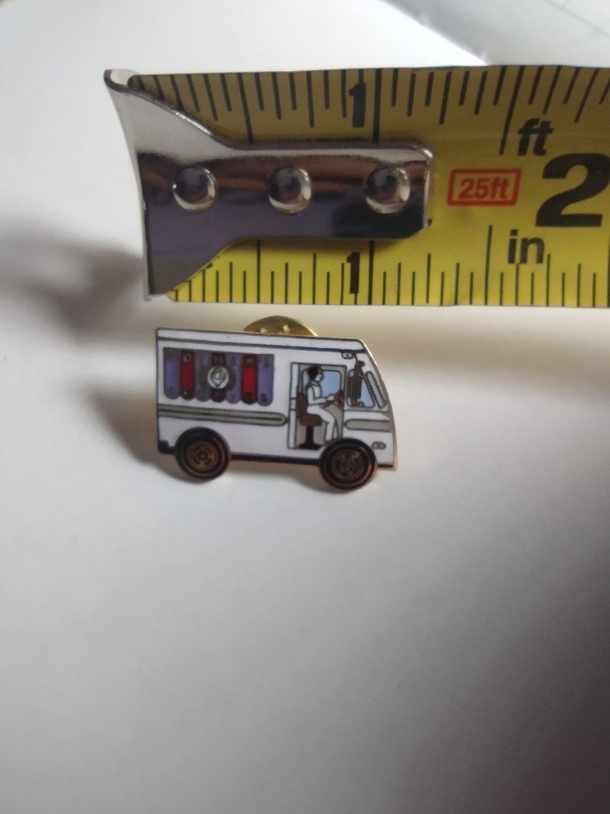 Mother’s Cookies White Enamel Truck Pin with Red and Purple Accents Vintage