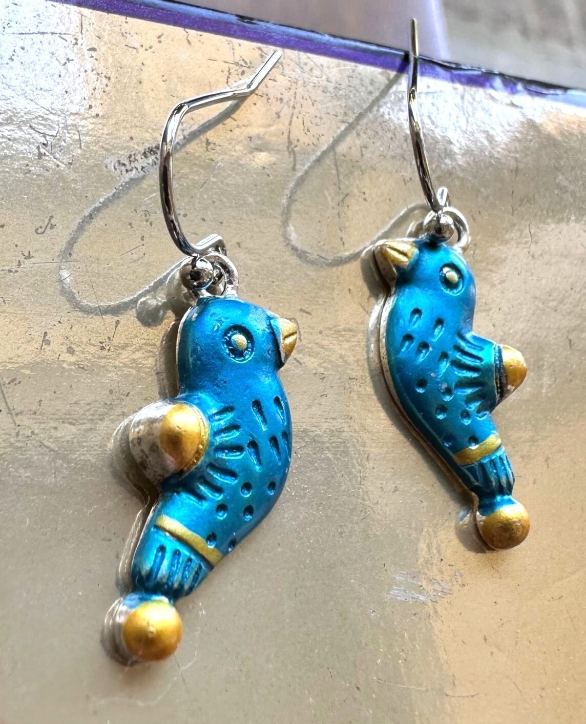 Bluebird Earrings New Painted Metal Dangle Hooks Bird Watcher Gift Birthday