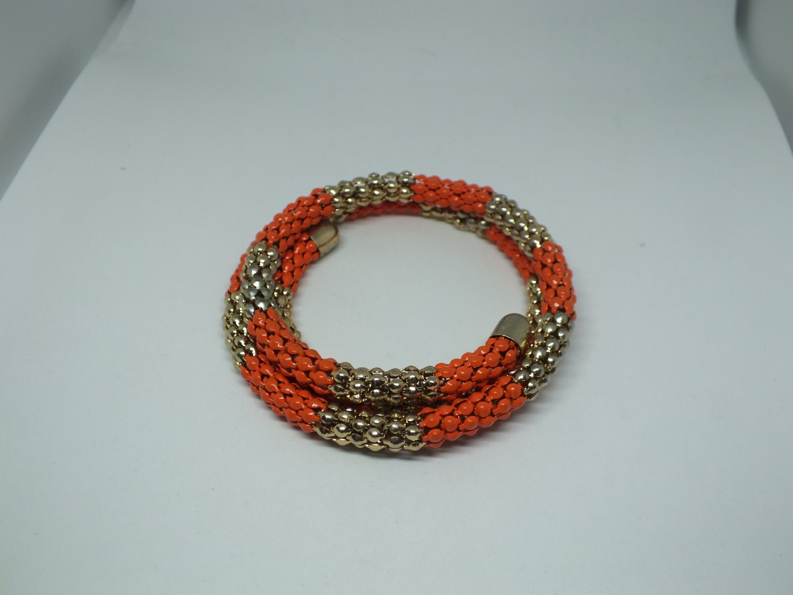 Beautiful Wrap Bracelet Orange Gold Metal Beads 7/8″ Wide x 2 1/4″ ID NICE