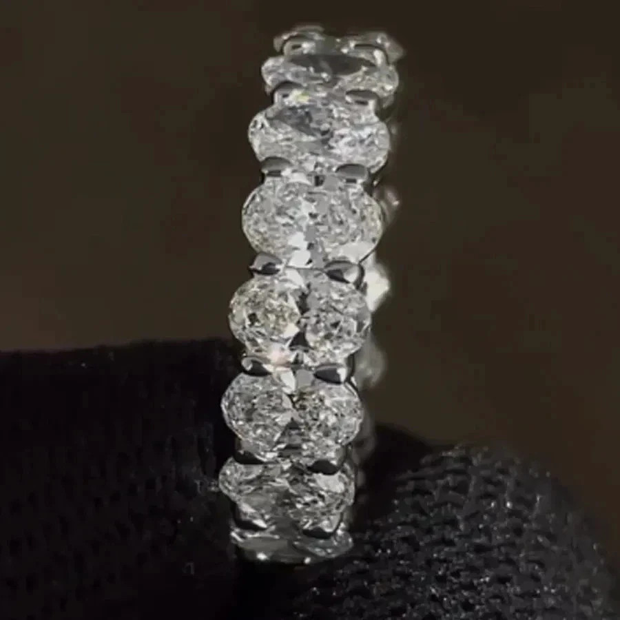 10.00 Ct Oval White Diamond Full Eternity Wedding Band In 14k White Gold Plated