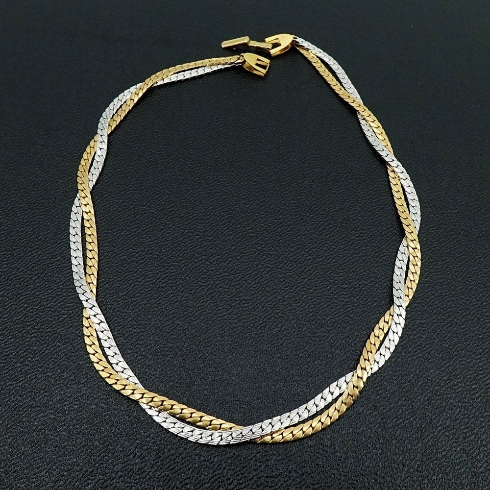 VTG 1970s Avon Two Tone Geometric Necklace and Interweave Choker Statement