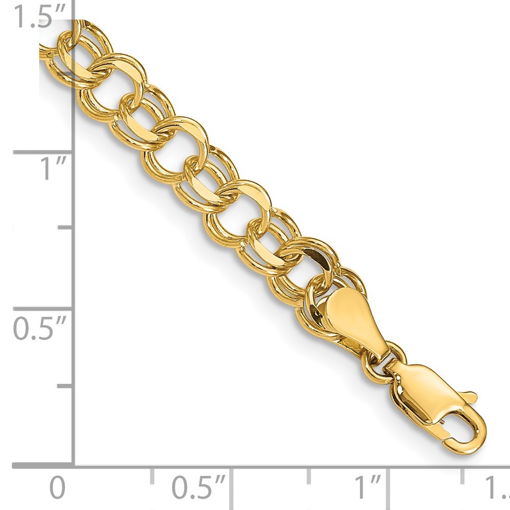 14k Yellow Gold 6mm Solid Double Link Fancy Charm Bracelet 8″