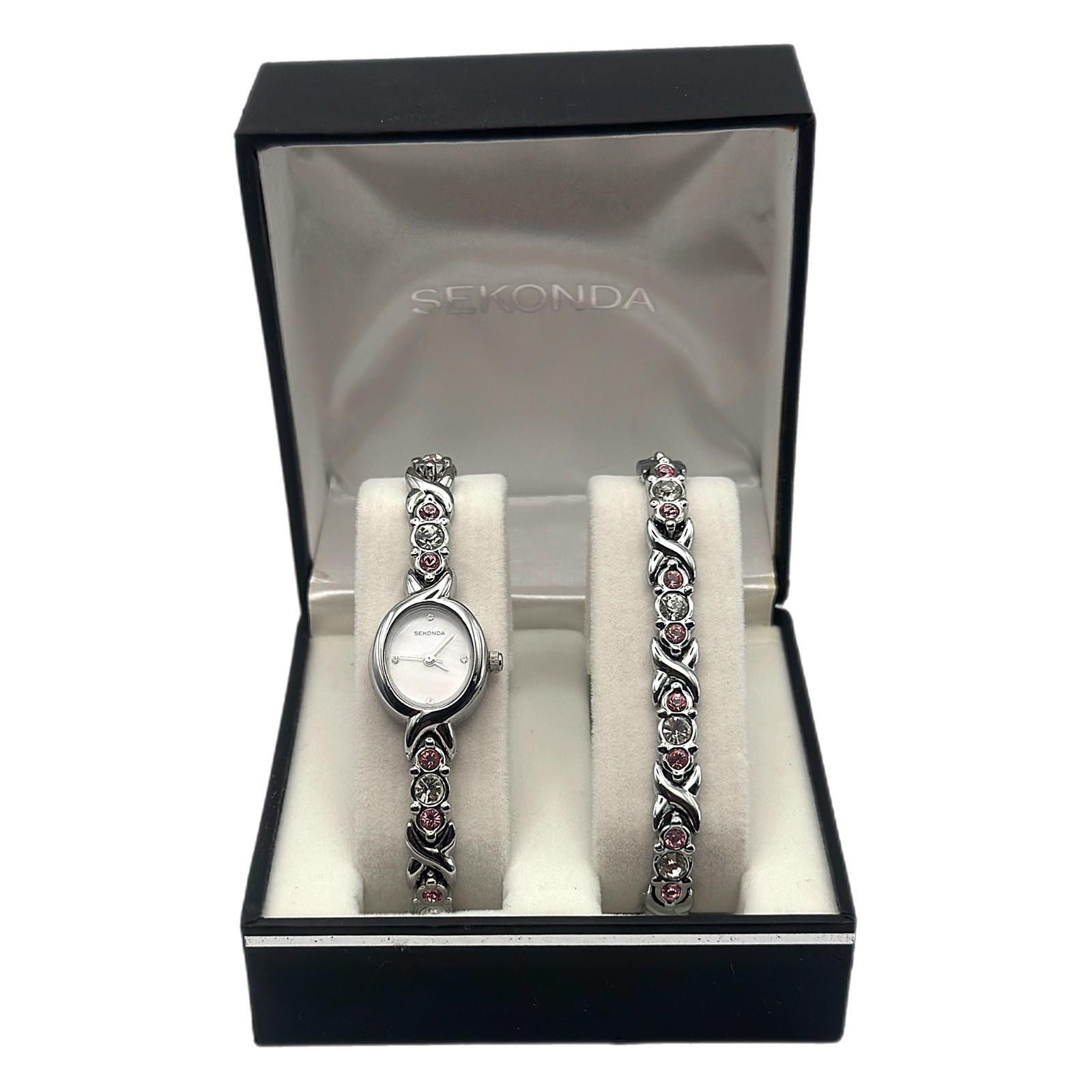 Sekonda 4355G Ladies Quartz Watch Bracelet Set Pink Crystal Boxed Untested Clean
