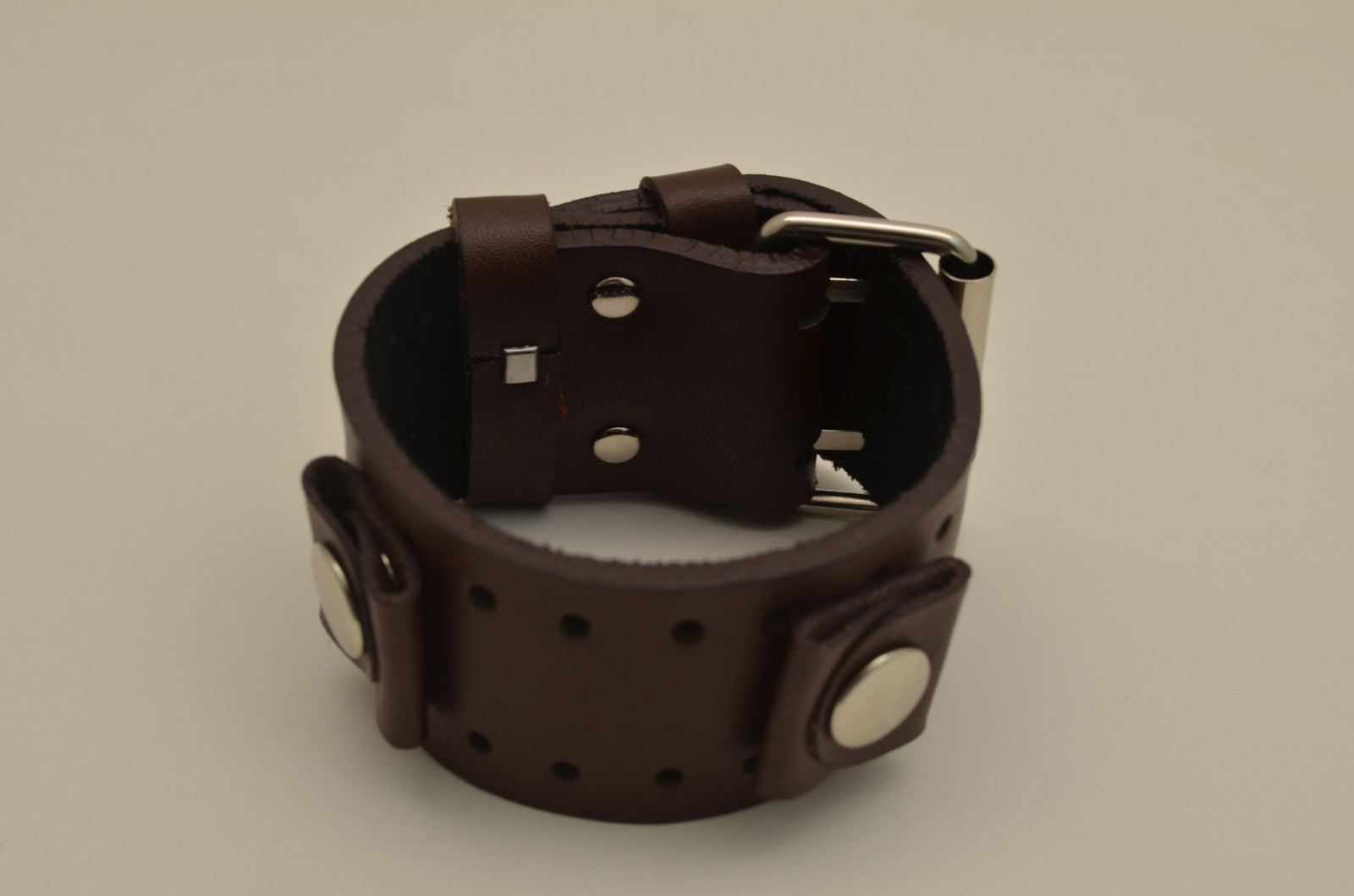 Brown wide Leather Watch Band strap Buckle Punk Rock Skaters cuff Bikers