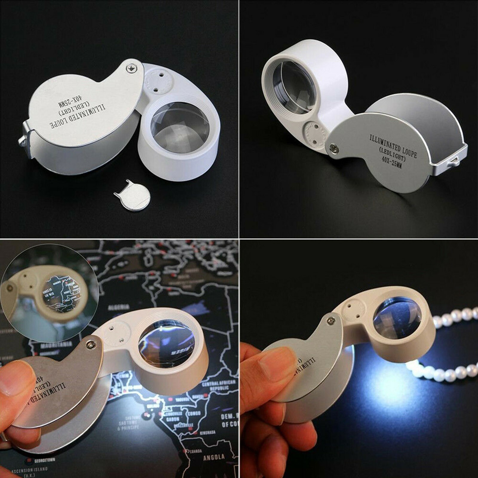 40X Magnifying Loupe Jewelry Eye Glass Magnifier LED Light Jewelers Loop Pocket