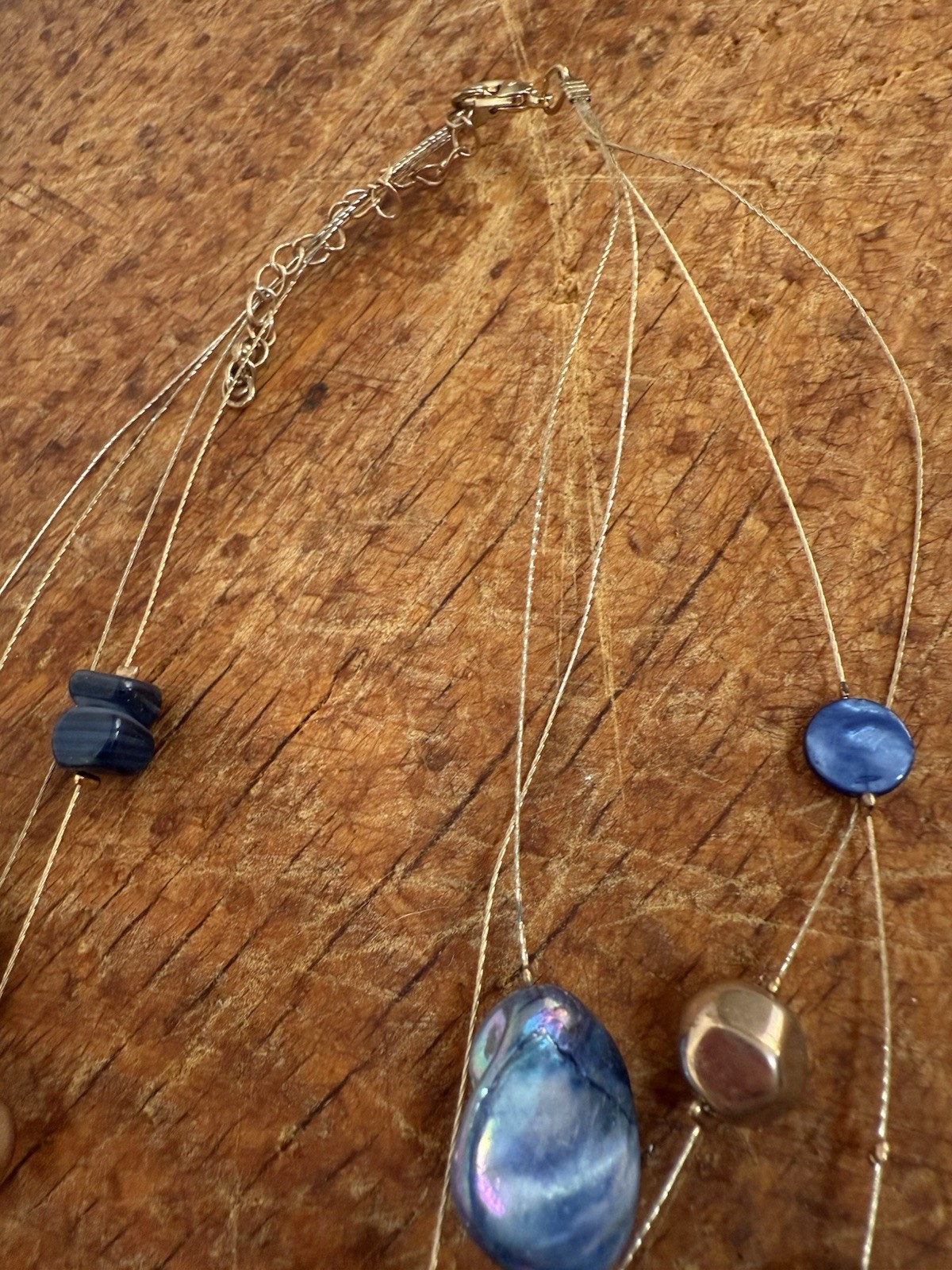 Blue Shell Statement Necklace Silver Tone Rainbow Reflect