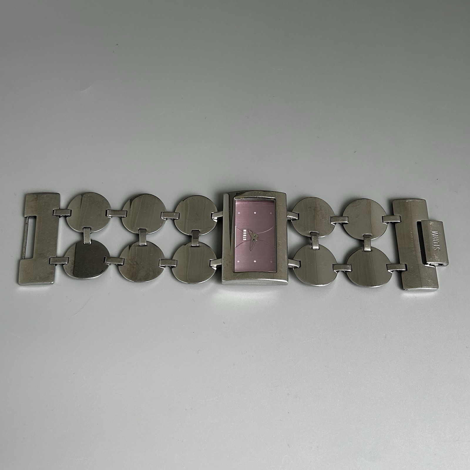 Storm Womens Watch Angel Silver S.Steel Rectangle Purple Dial Quartz New Battery