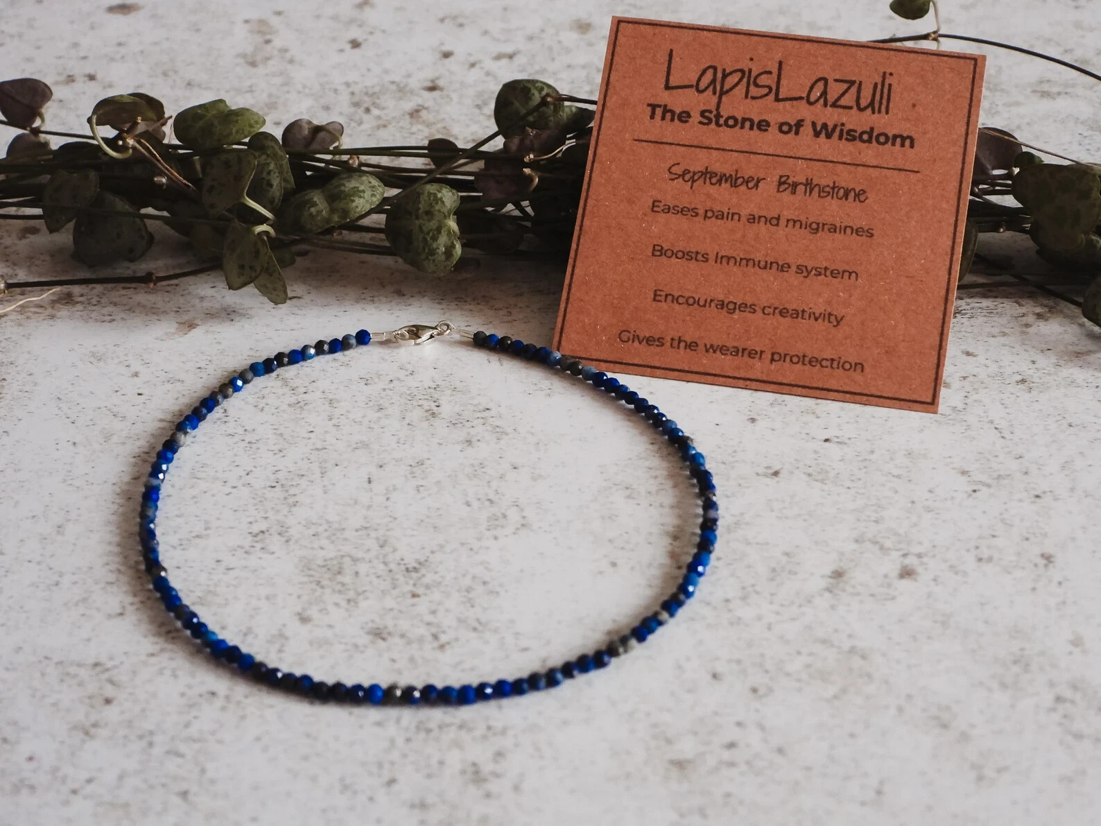 Dainty Lapis Lazuli Anklet 2mm Blue Crystal Healing Birthstone Silver 925 Charm