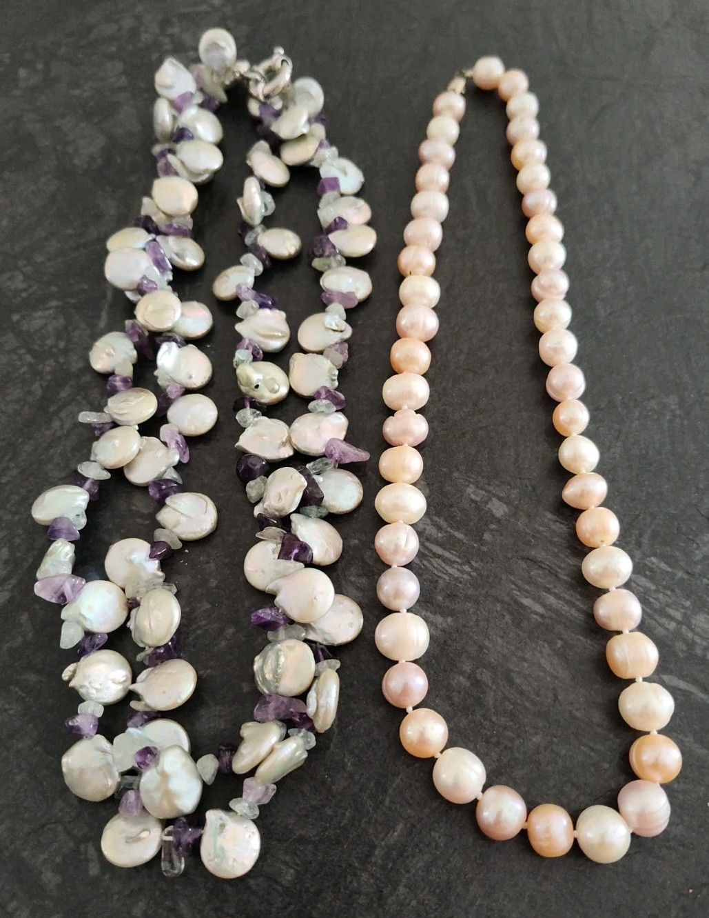 Lot 10 Assorted Genuine Pearl Necklaces – White Gray Brown – 2 With 925 Clasps