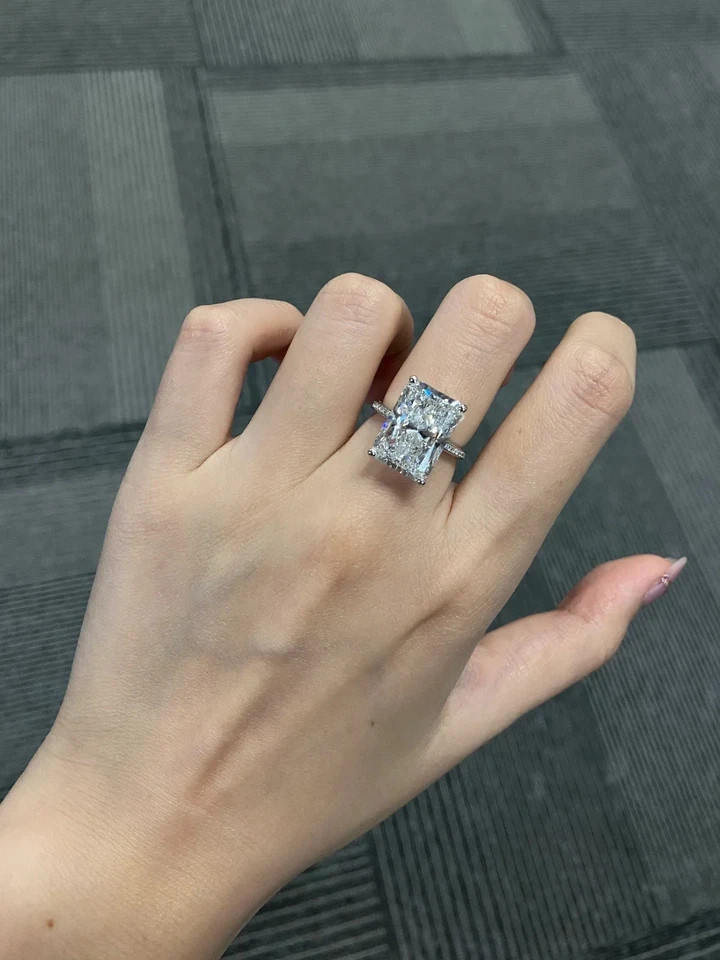 4.20 Ct Radiant Cut White Moissanite Prong Wedding Ring 925 Sterling Silver