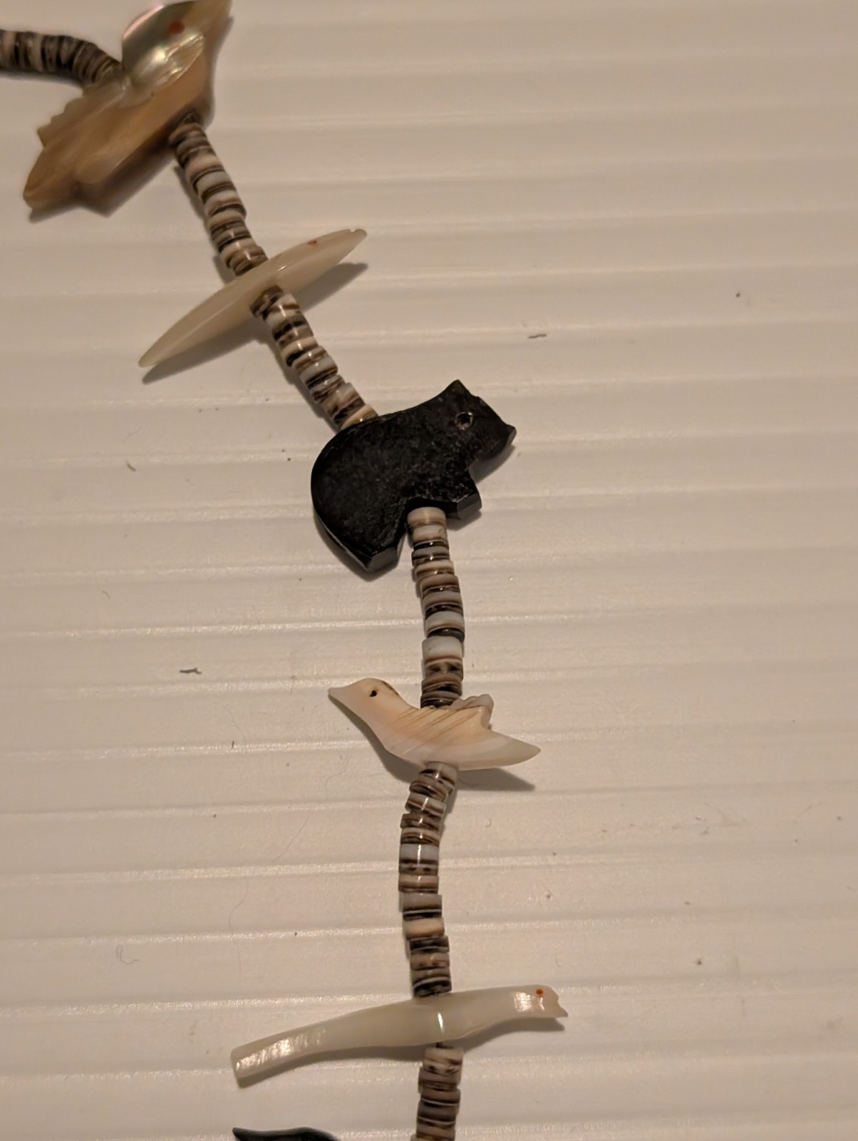 Zuni Style Fetish Necklace Multi-Stone Hand Carved Animals Heishi Beads