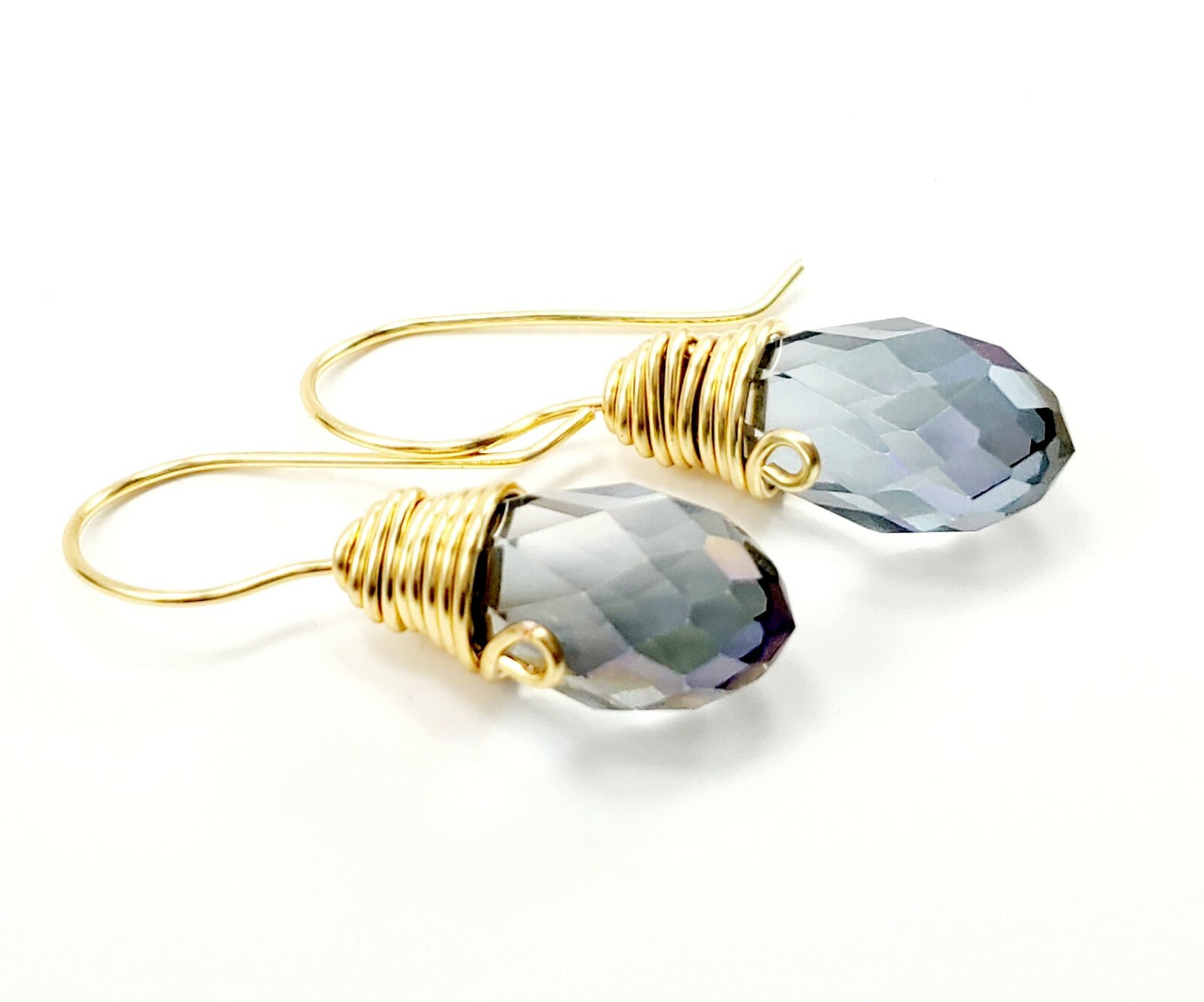 wedding bridal clear crystal Gold tone dangle teardrop earrings Fashion Jewelry