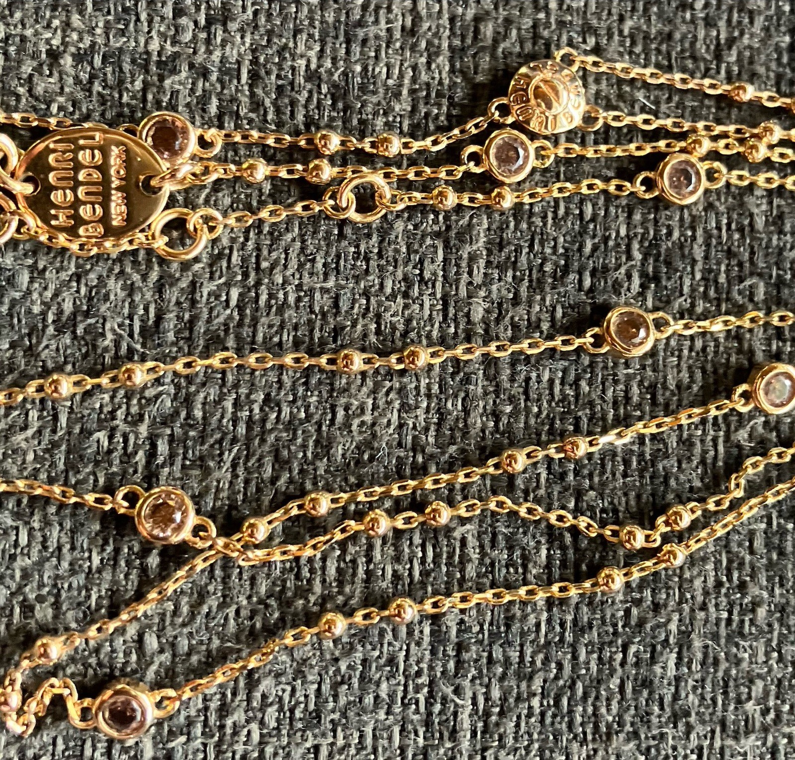 Henri Bendel Necklace Dainty Gold Toned 17inch Chain Pink Rhinestones Signed