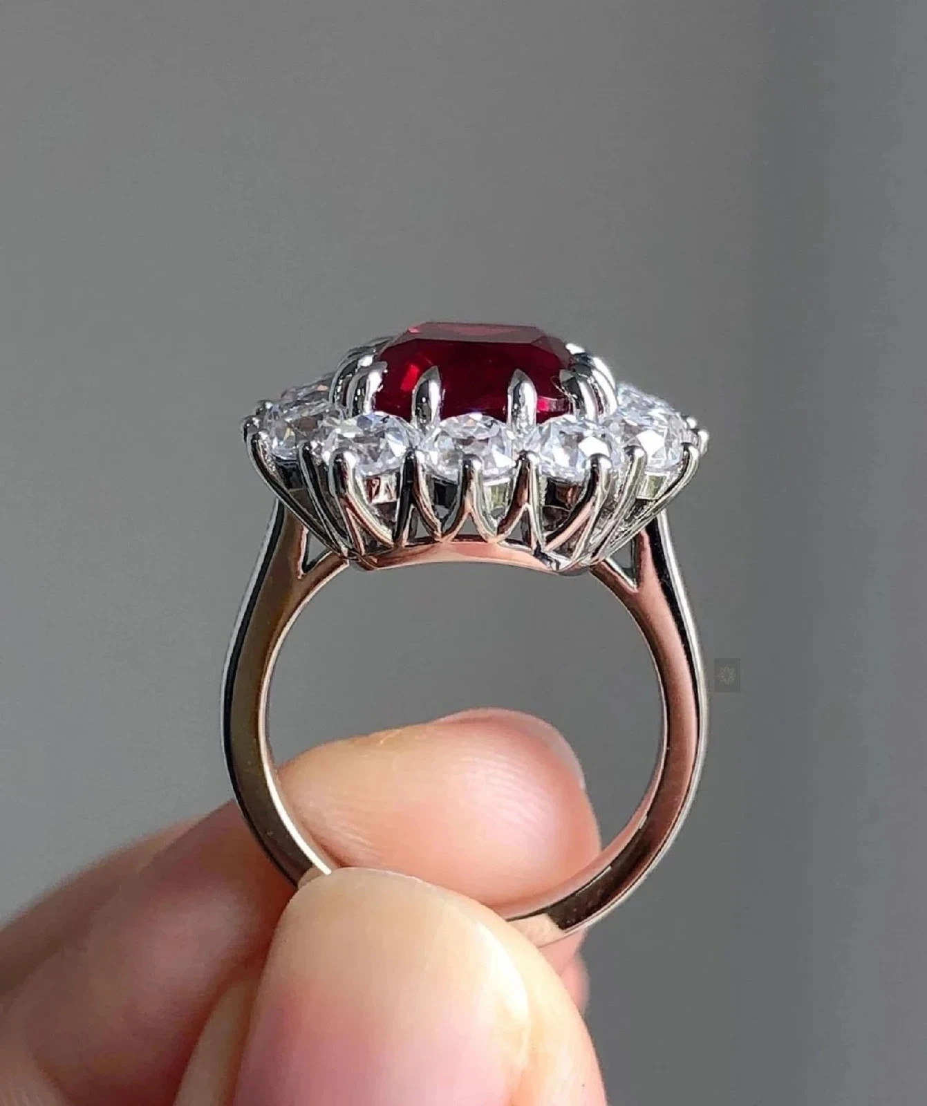 4.72 Ct Cushion Cut Natural Ruby & Diamond Wedding Ring 925 Sterling Silver
