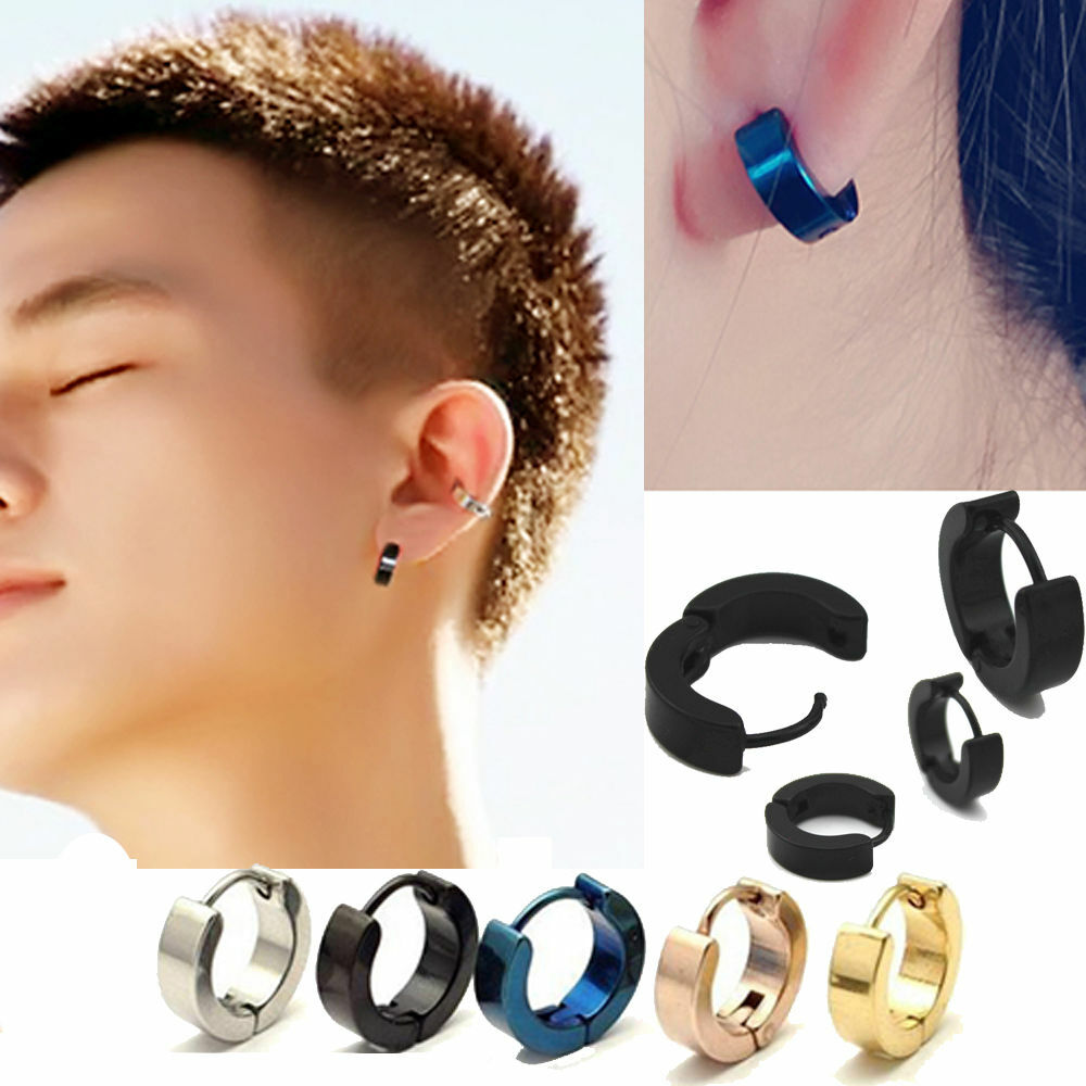 1Pair Punk Mens Women Stainless Steel Hoop Huggies Ear Stud Earrings Gothic US