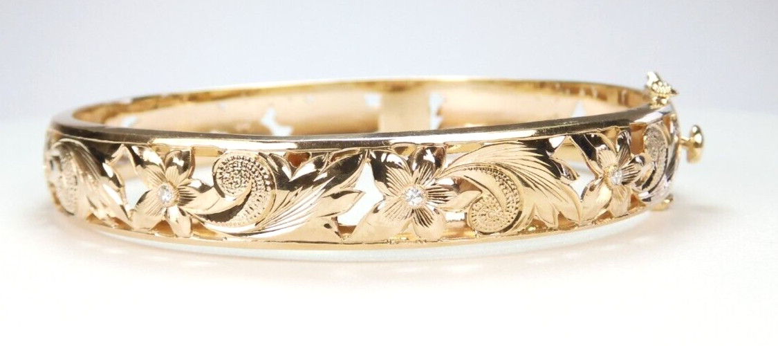 Antique Deco 1920’S Diamond Bangle Bracelet 13KY Gold 7.25″ ID 10.32 MM Width