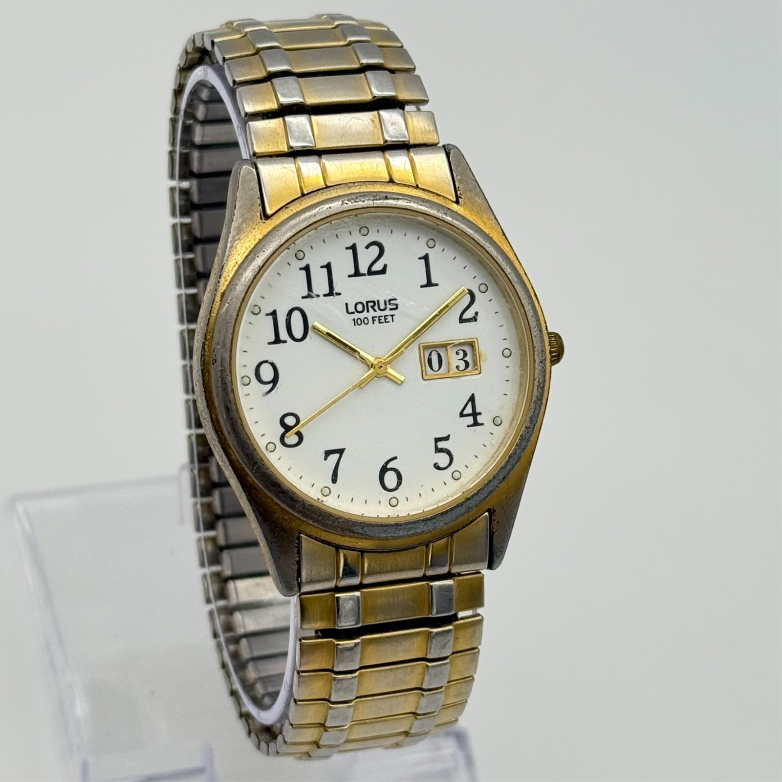 Men’s LORUS Gold Tone Classic Big Date Bracelet Watch, 37mm, White Dial LR0066