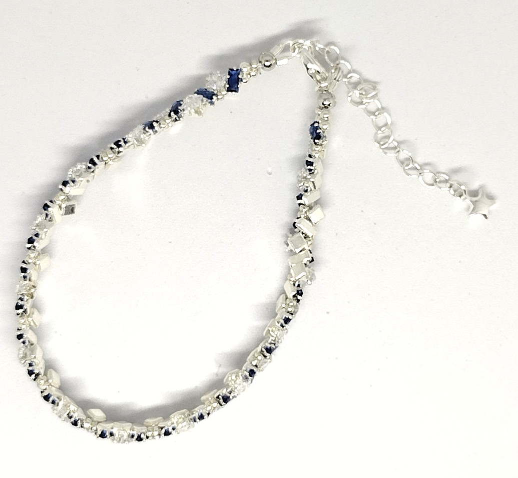 7-inch Bracelet Angle Stack – 3mm White SQUARE-2x4mm Royal Blue Rectangle.