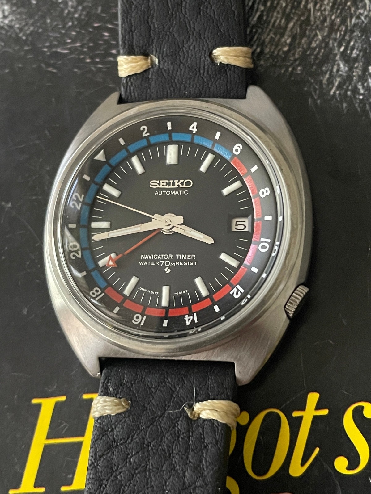 Seiko Navigator Timer vintage Auto GMT watch March 70, great condition, serviced