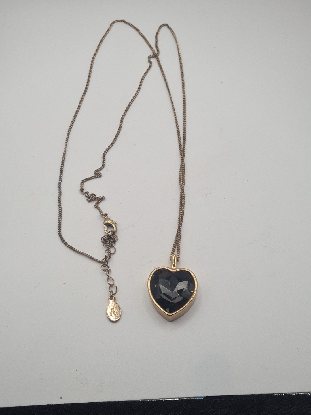 Accessorize Black Glass Heart Pendant Necklace On A Gold Tone Chain