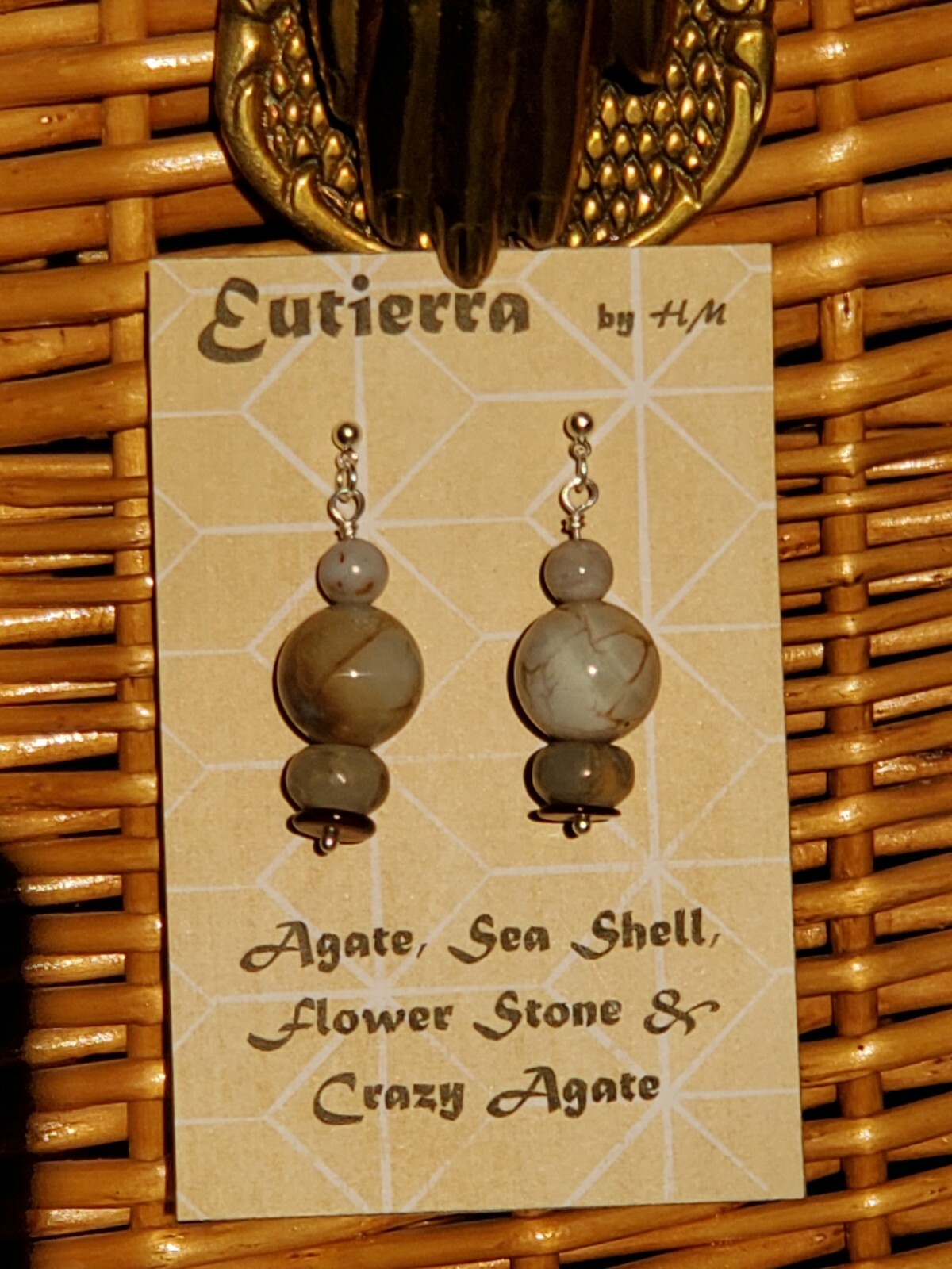 Eutierra Semi-Precious Agate, Flower Stone, Sea Shell Hand Crafted In USA 1 1/2″