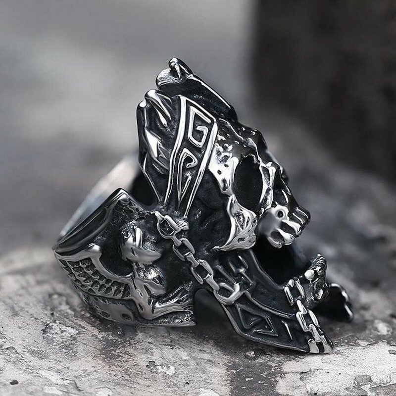 MENDEL Mens Stainless Steel Gothic MC Biker Skull Crown Ring Black Men Size 7-15
